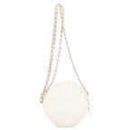 Bolso de Hombro Espejo Redondo Cadena Bandolera Mini Blanco Metal Acolchado Plateado con Logo/ Piel de Cordero Acolchada