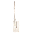Bolso de Hombro Espejo Redondo Cadena Bandolera Mini Blanco Metal Acolchado Plateado con Logo/ Piel de Cordero Acolchada