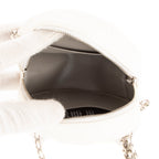 Bolso de Hombro Espejo Redondo Cadena Bandolera Mini Blanco Metal Acolchado Plateado con Logo/ Piel de Cordero Acolchada