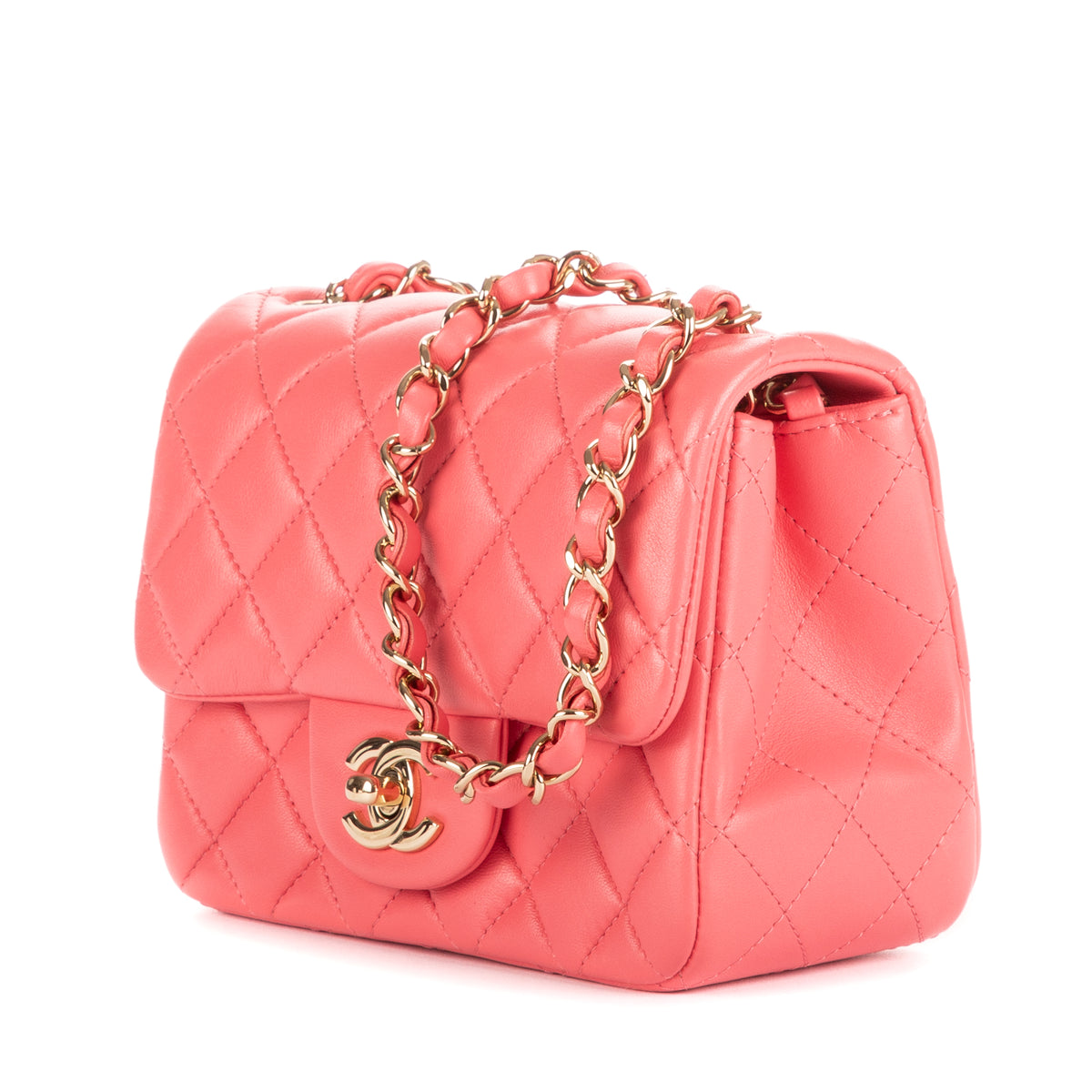 Shoulder Bag Mini Square Classic Single Flap Pink Lambskin Quilted Leather