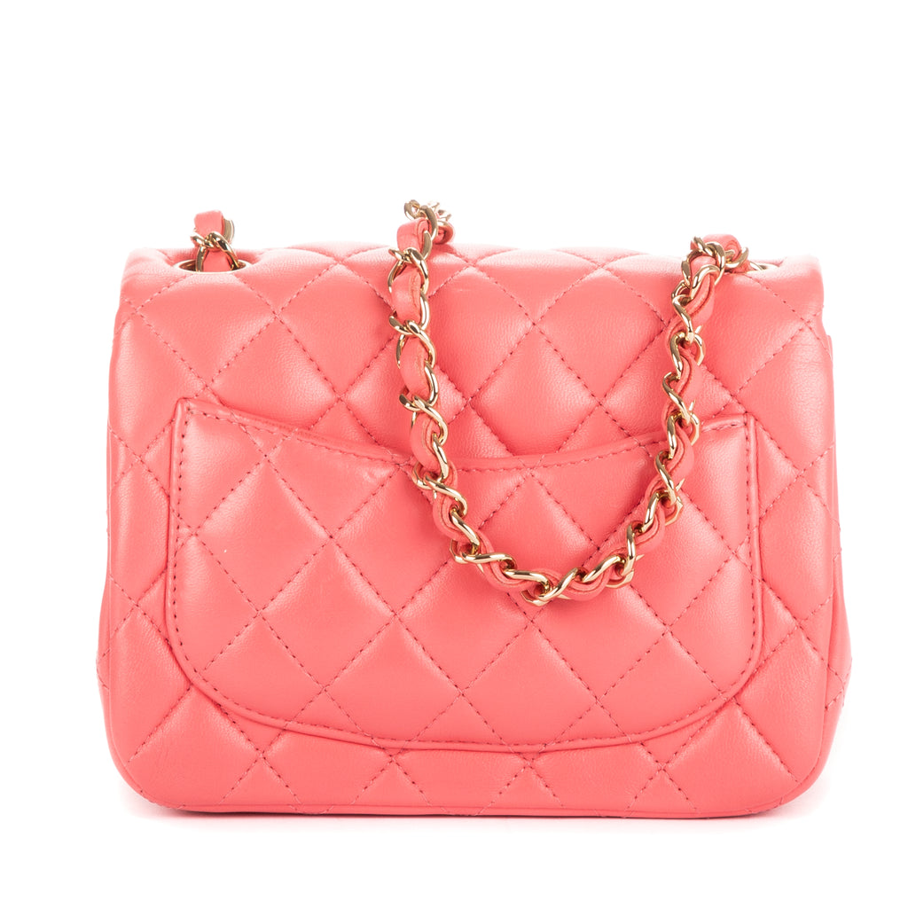 Shoulder Bag Mini Square Classic Single Flap Pink Lambskin Quilted Leather