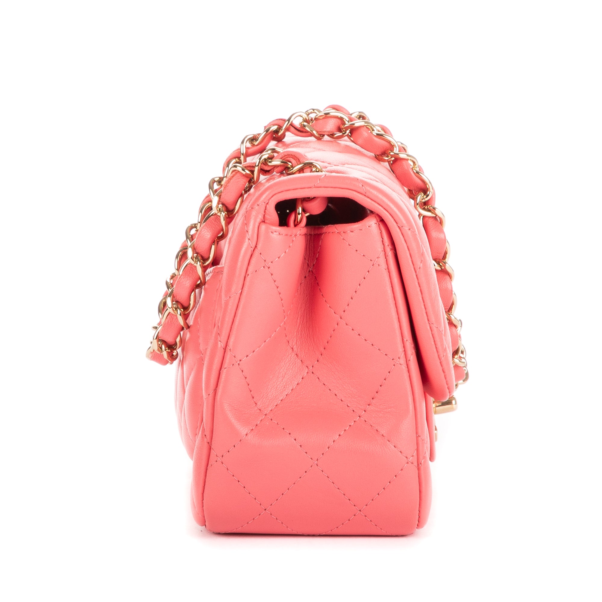 Shoulder Bag Mini Square Classic Single Flap Pink Lambskin Quilted Leather