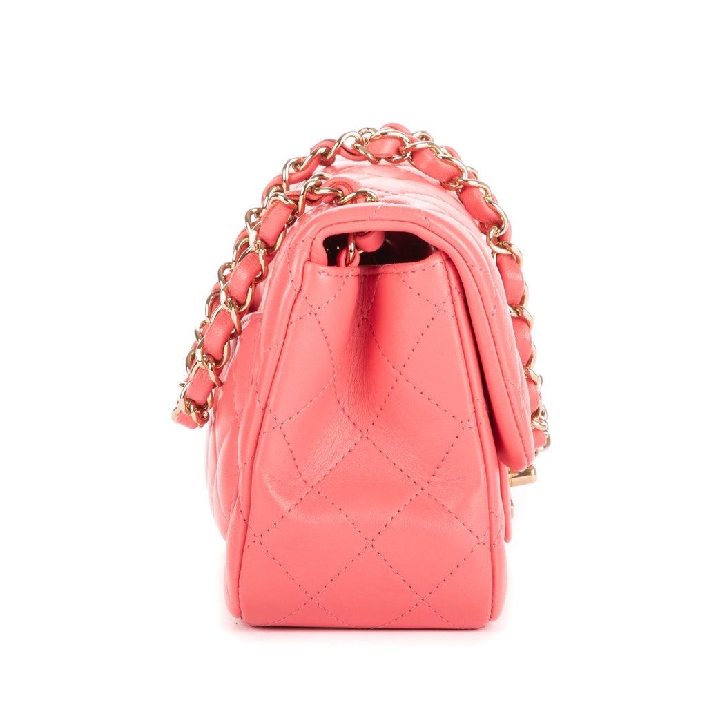 Shoulder Bag Mini Square Classic Single Flap Pink Lambskin Quilted Leather