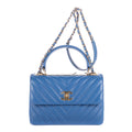 Shoulder Bag Trendy Top Handle Blue Chevron Quilted Leather