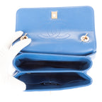 Shoulder Bag Trendy Top Handle Blue Chevron Quilted Leather
