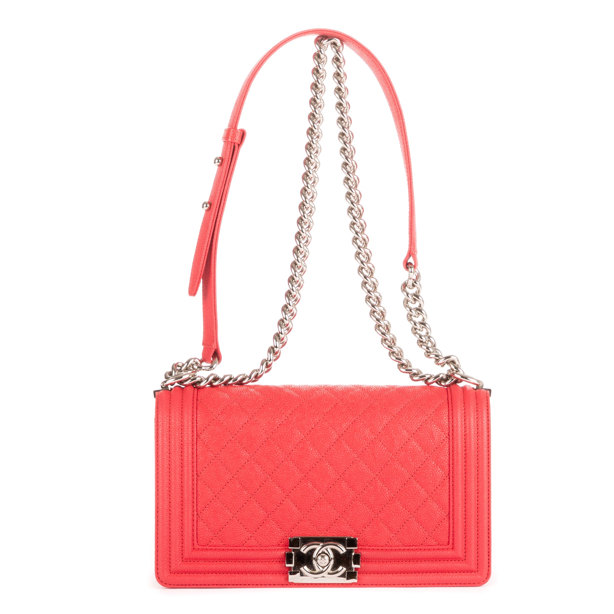 Bolso de Hombro Boy Mediano de Cuero Acolchado Rojo Caviar
