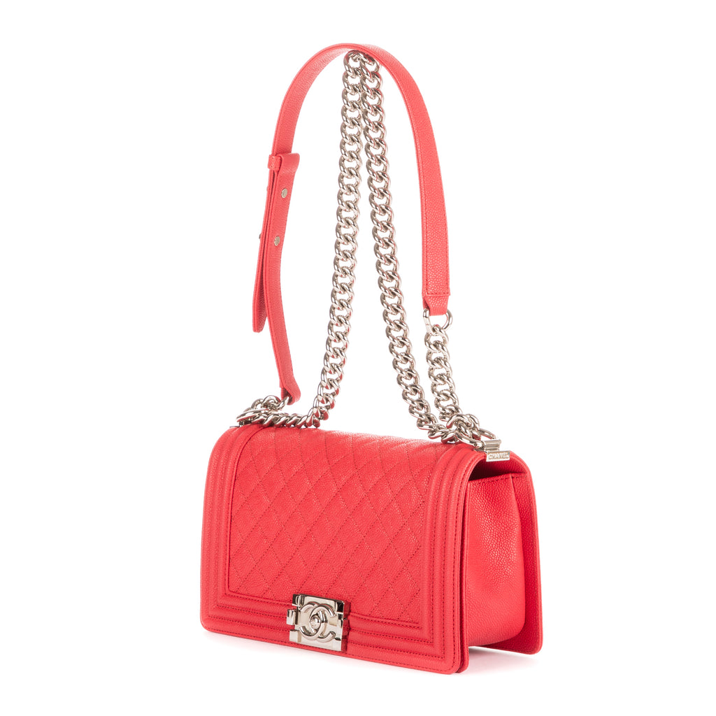 Bolso de Hombro Boy Mediano de Cuero Acolchado Rojo Caviar