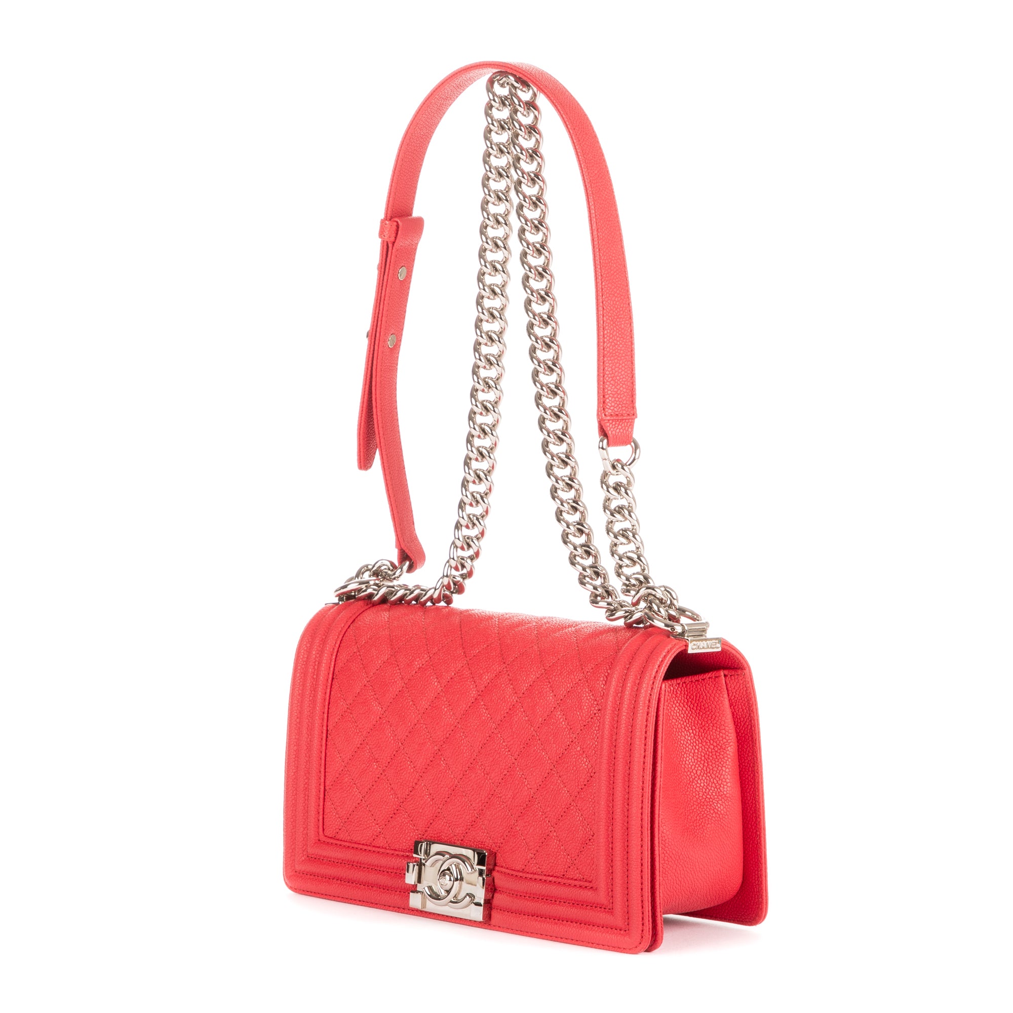 Bolso de Hombro Boy Mediano de Cuero Acolchado Rojo Caviar