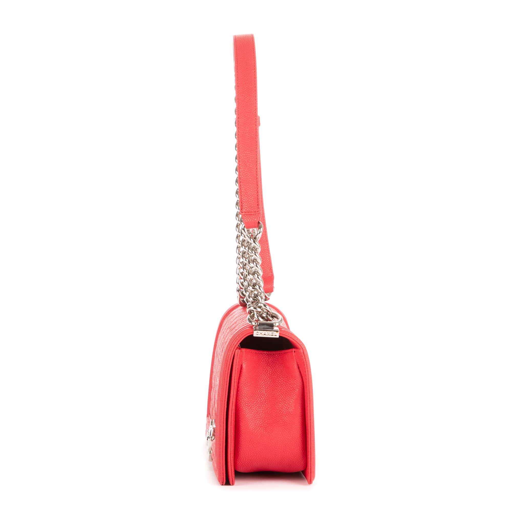 Bolso de Hombro Boy Mediano de Cuero Acolchado Rojo Caviar