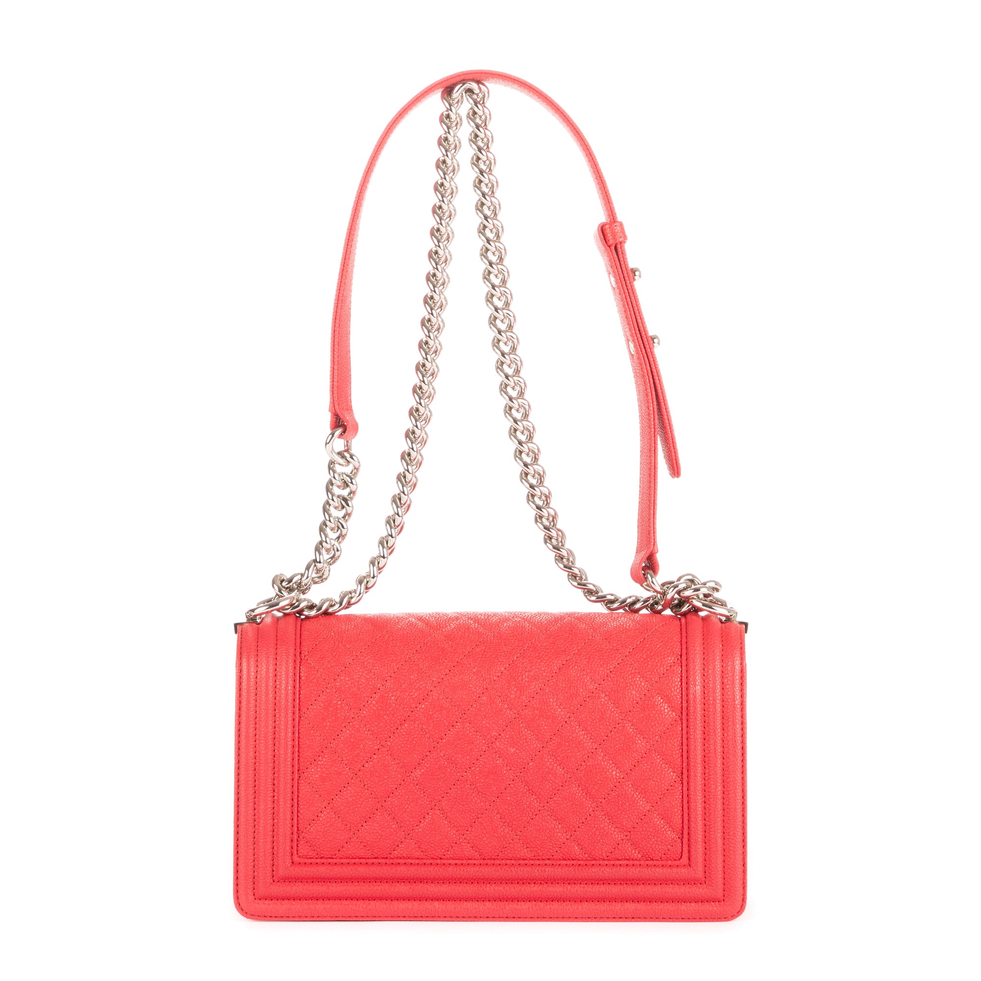 Bolso de Hombro Boy Mediano de Cuero Acolchado Rojo Caviar