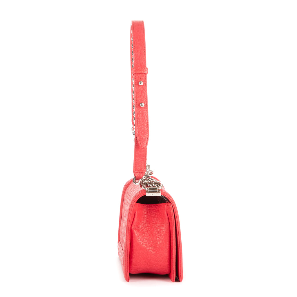 Bolso de Hombro Boy Mediano de Cuero Acolchado Rojo Caviar