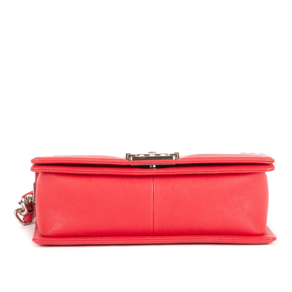 Bolso de Hombro Boy Mediano de Cuero Acolchado Rojo Caviar