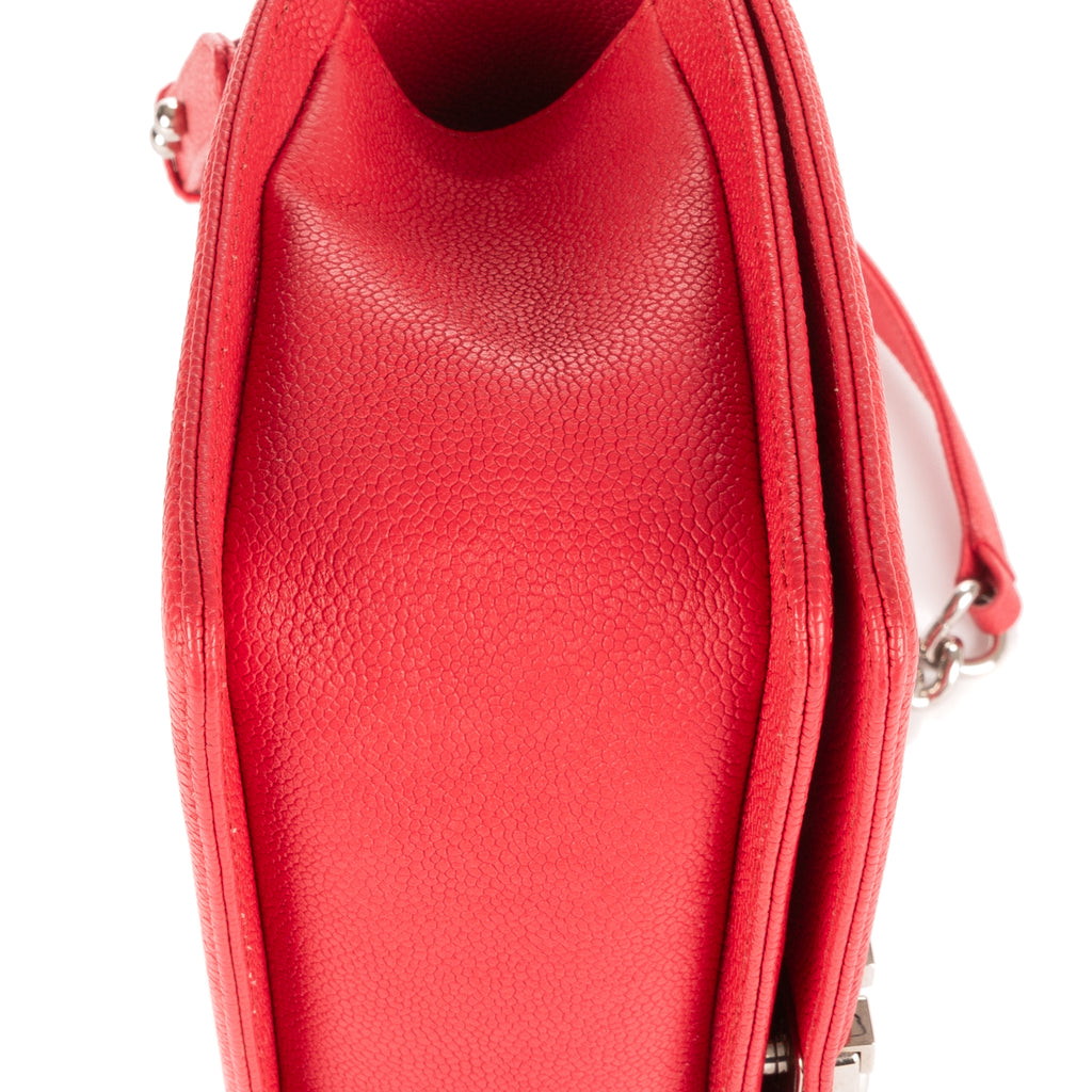Bolso de Hombro Boy Mediano de Cuero Acolchado Rojo Caviar