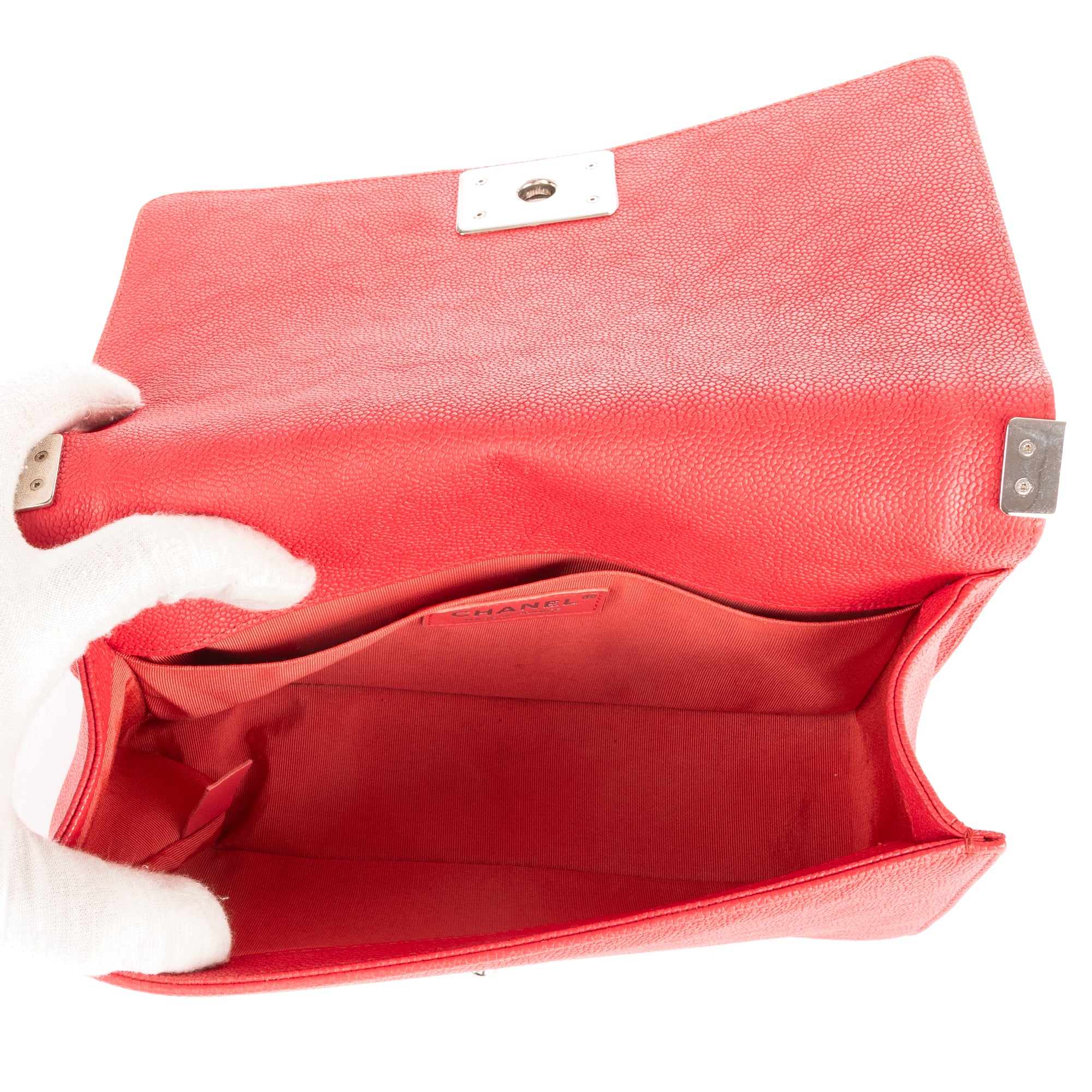 Bolso de Hombro Boy Mediano de Cuero Acolchado Rojo Caviar