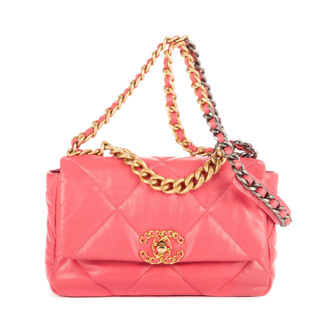 Bolso de Hombro Clásico 19 Solapa Pequeño Piel de Cordero Rosa Acolchado