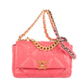 Bolso de Hombro Clásico 19 Solapa Pequeño Piel de Cordero Rosa Acolchado