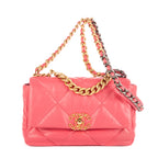 Bolso de Hombro Clásico 19 Solapa Pequeño Piel de Cordero Rosa Acolchado