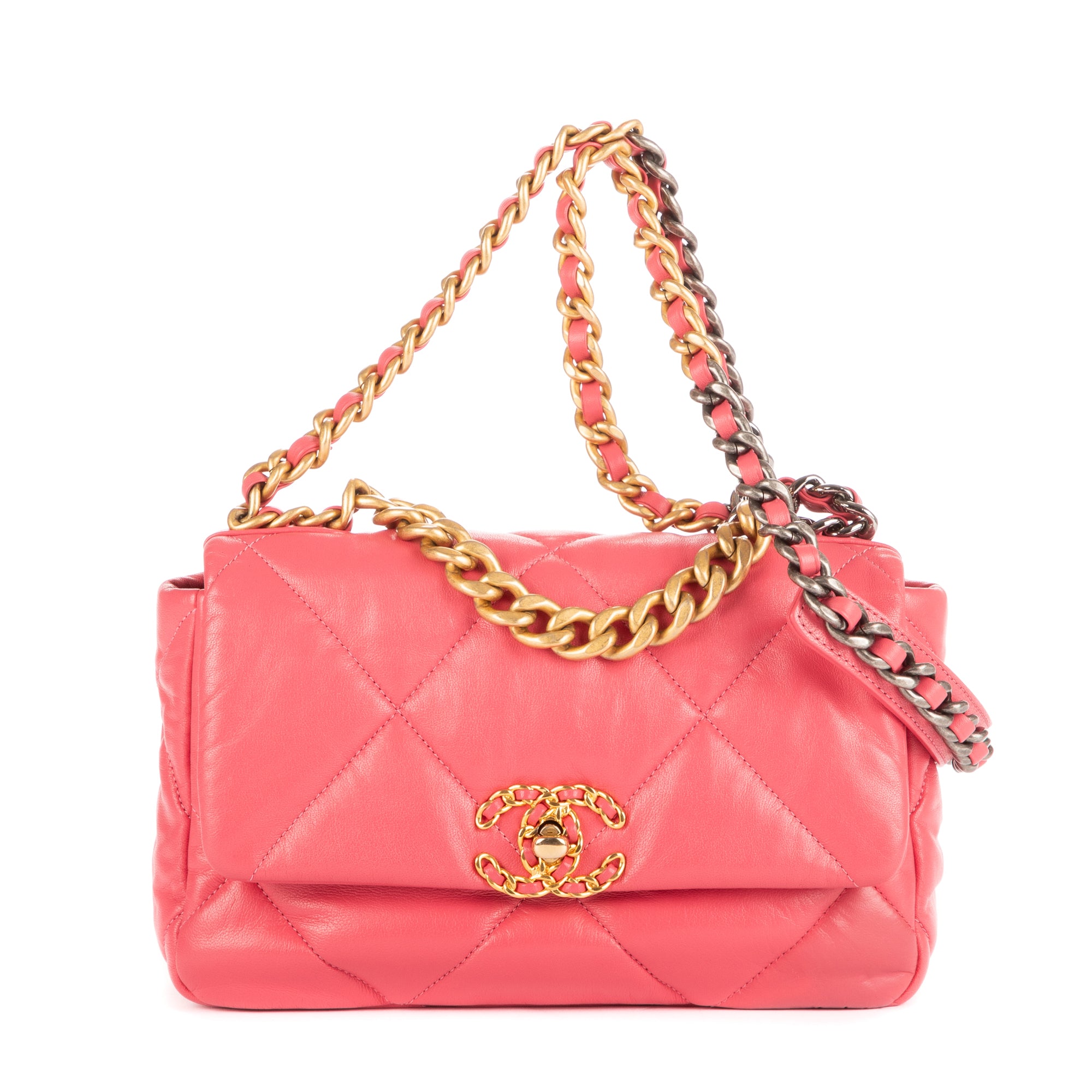Bolso de Hombro Clásico 19 Solapa Pequeño Piel de Cordero Rosa Acolchado