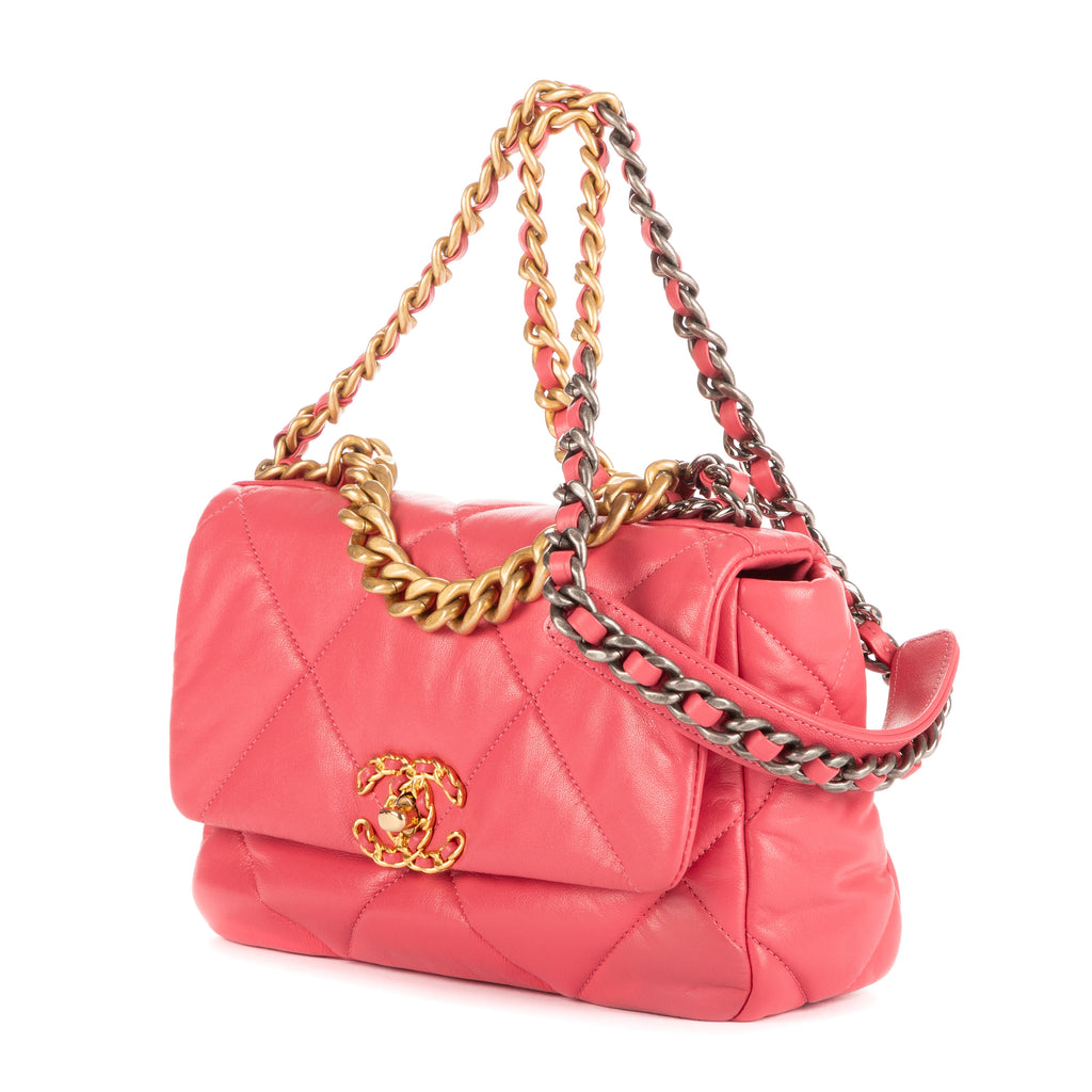 Bolso de Hombro Clásico 19 Solapa Pequeño Piel de Cordero Rosa Acolchado