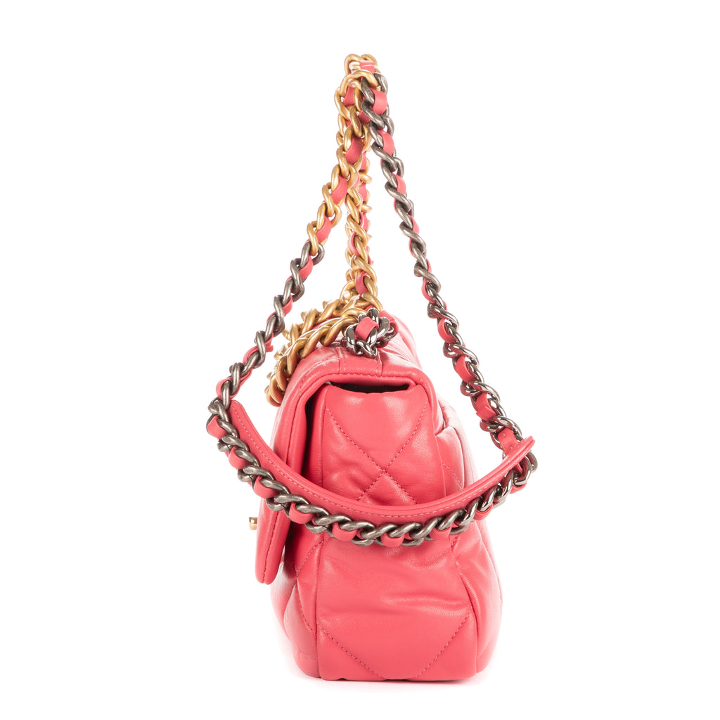 Bolso de Hombro Clásico 19 Solapa Pequeño Piel de Cordero Rosa Acolchado
