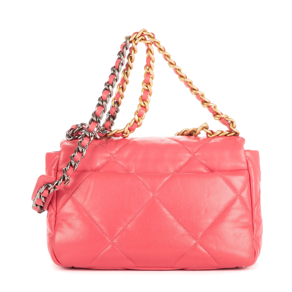 Bolso de Hombro Clásico 19 Solapa Pequeño Piel de Cordero Rosa Acolchado