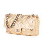 Shoulder Bag Ltd. Ed Paris-Dubai Medals Single flap Gold Quilted Embellished Perforated Leather