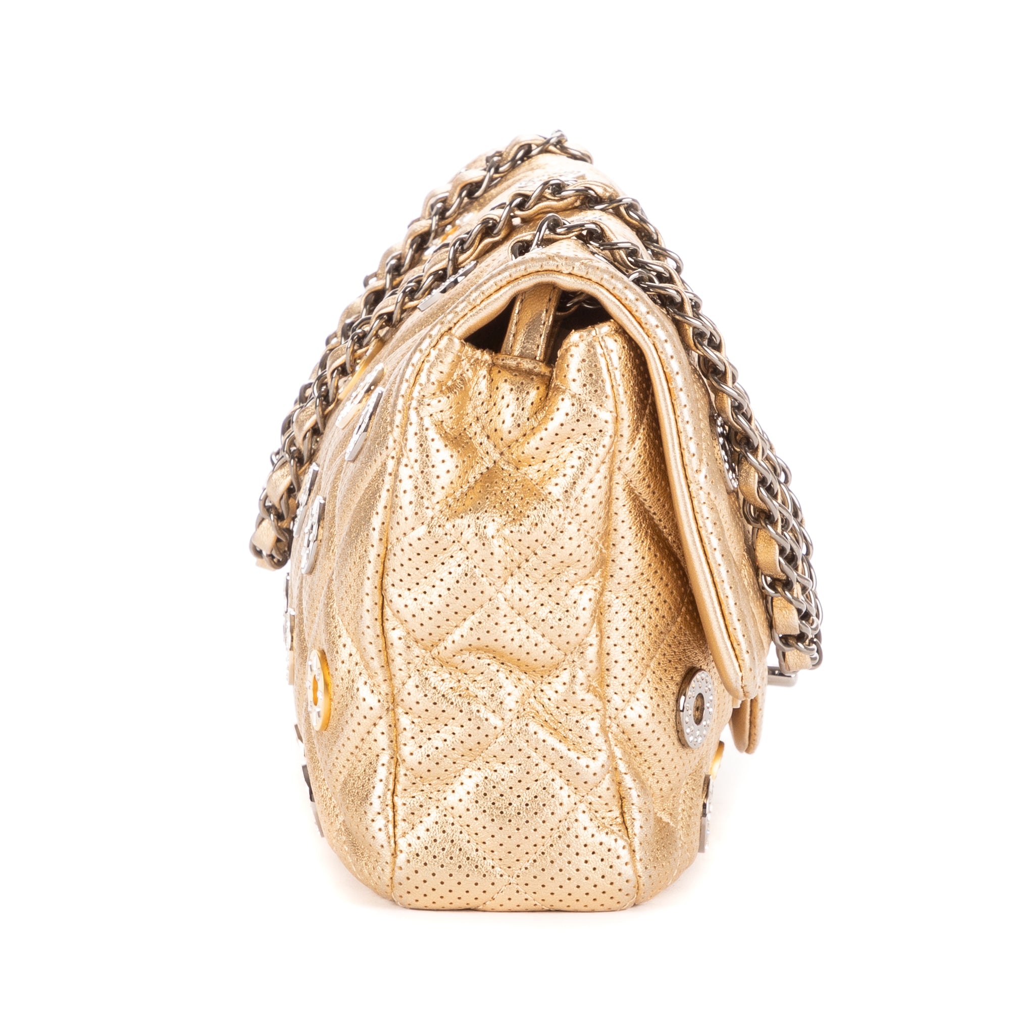 Shoulder Bag Ltd. Ed Paris-Dubai Medals Single flap Gold Quilted Embellished Perforated Leather