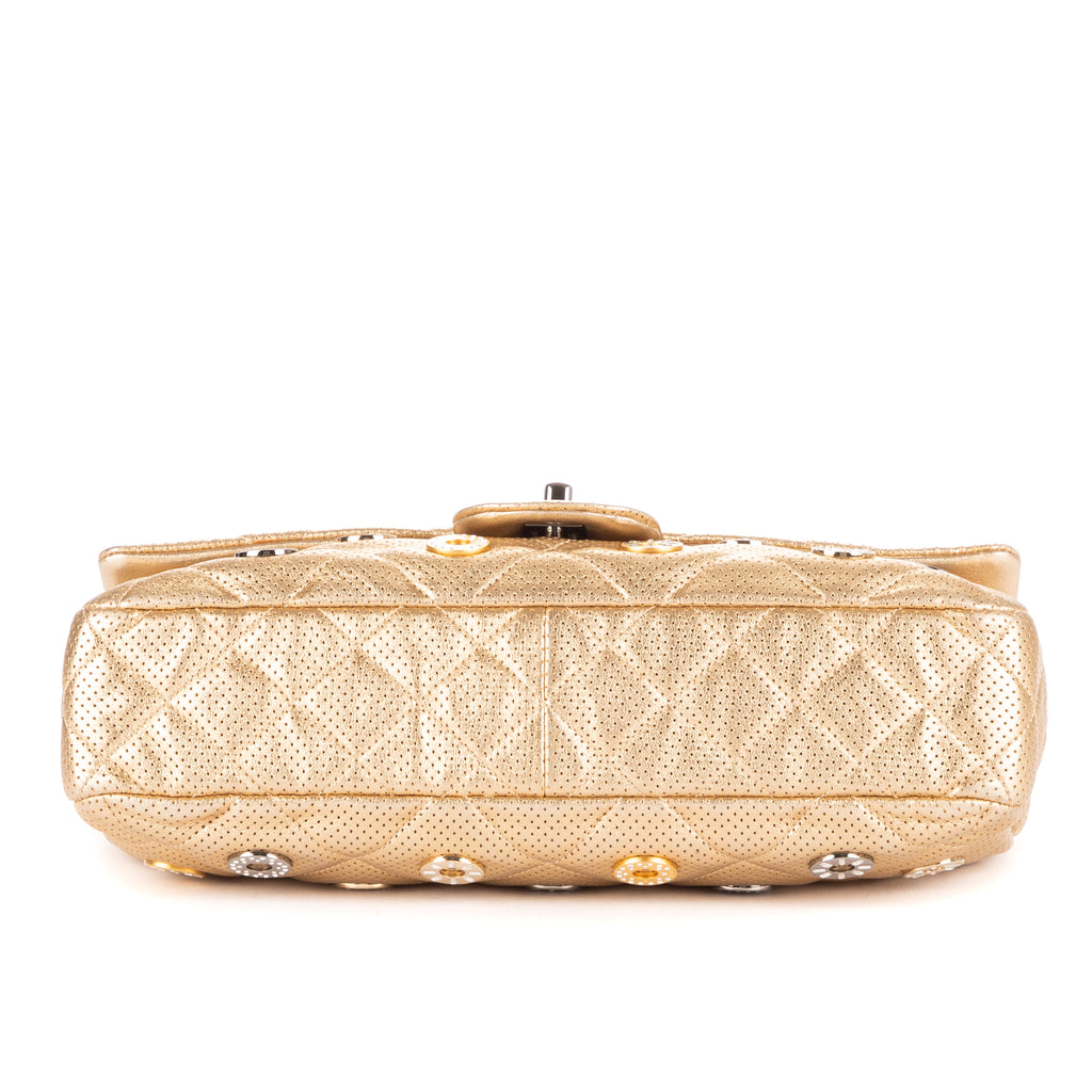 Shoulder Bag Ltd. Ed Paris-Dubai Medals Single flap Gold Quilted Embellished Perforated Leather