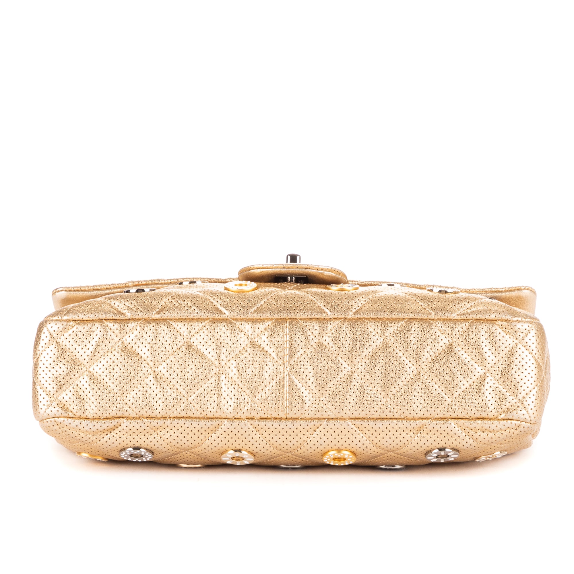 Shoulder Bag Ltd. Ed Paris-Dubai Medals Single flap Gold Quilted Embellished Perforated Leather