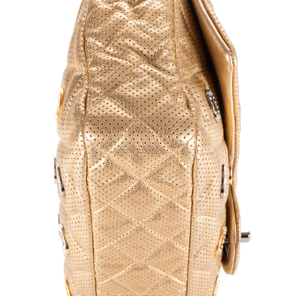 Shoulder Bag Ltd. Ed Paris-Dubai Medals Single flap Gold Quilted Embellished Perforated Leather