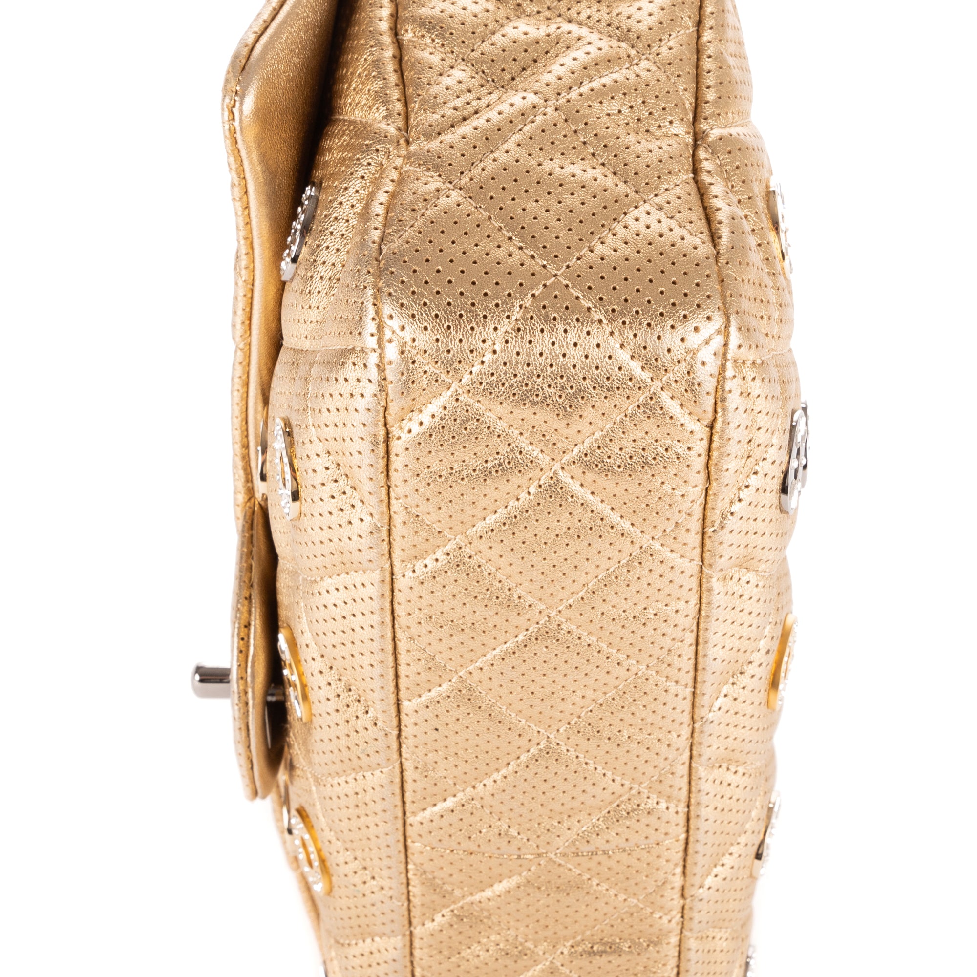 Shoulder Bag Ltd. Ed Paris-Dubai Medals Single flap Gold Quilted Embellished Perforated Leather
