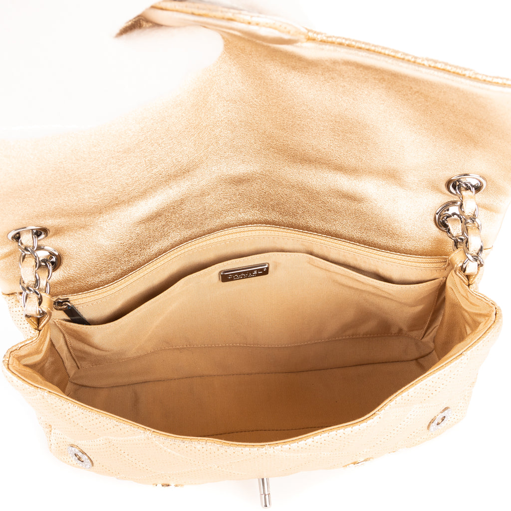 Shoulder Bag Ltd. Ed Paris-Dubai Medals Single flap Gold Quilted Embellished Perforated Leather