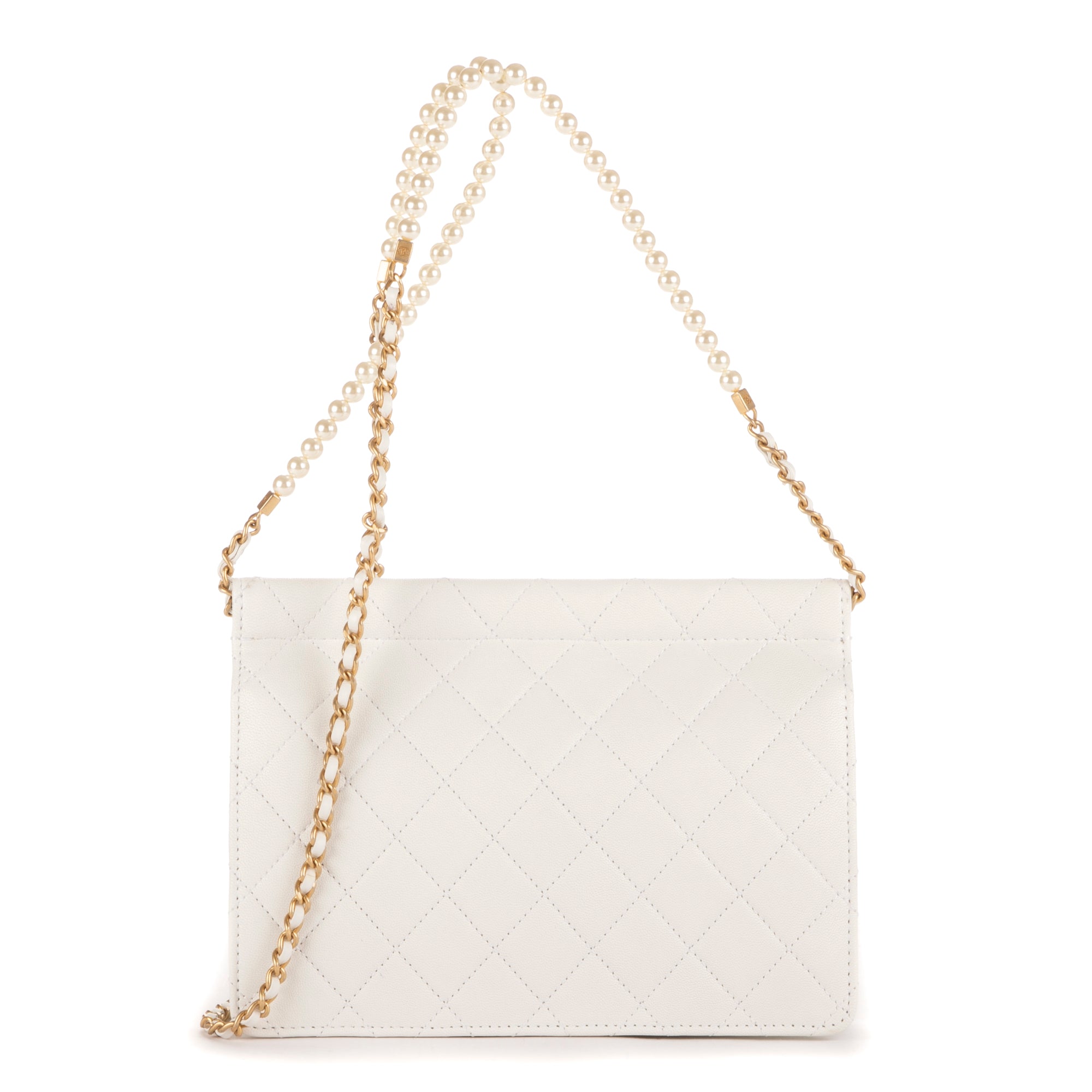 Shoulder Bag Vintage Pearl Wallet on Chain White Calfskin Quilted Leather