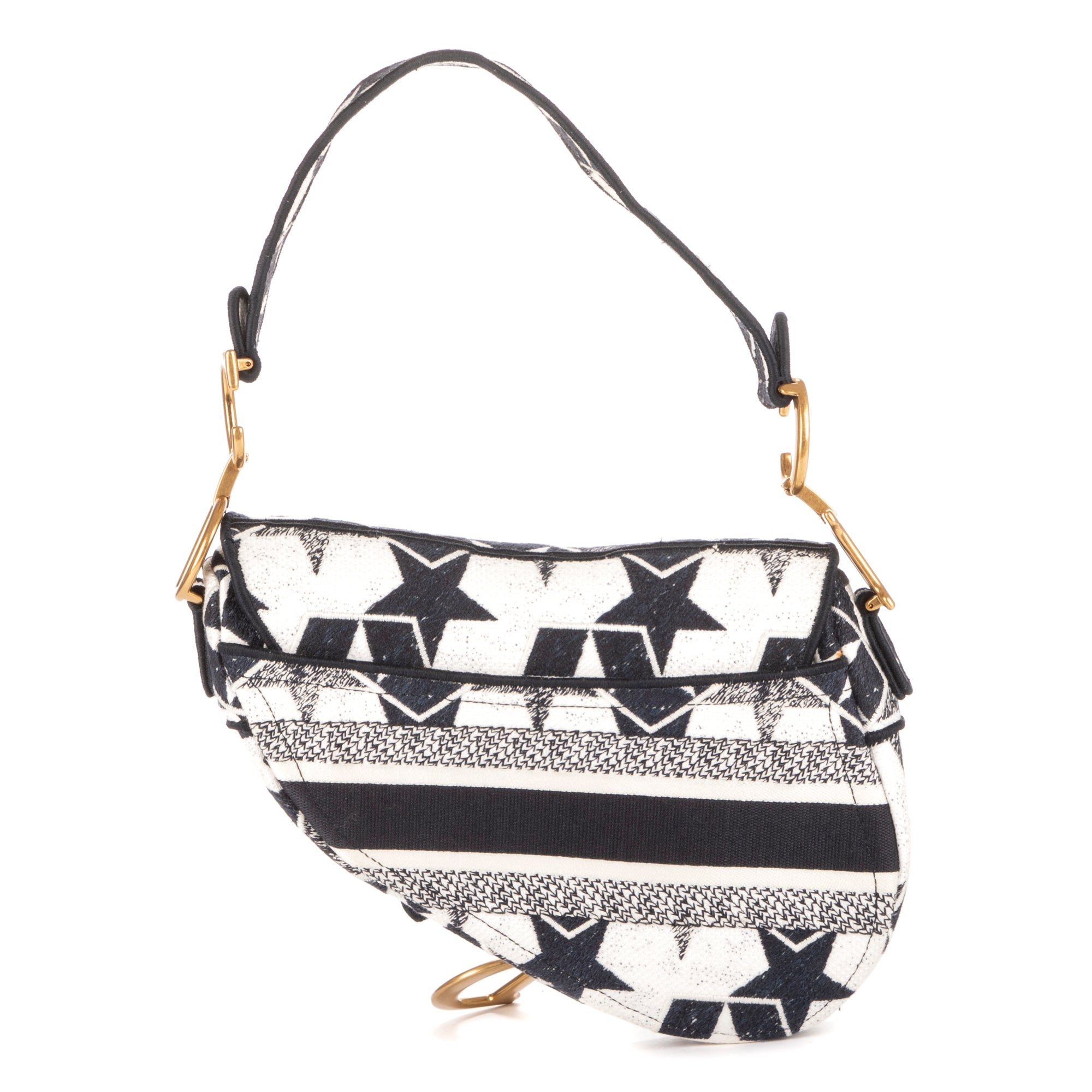 Bolso de Hombro Stars de Lona Oblicua Bordada con Diseño de Montura en Azul Marino