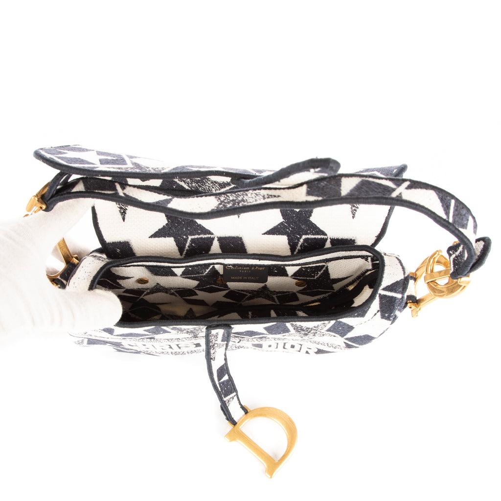 Bolso de Hombro Stars de Lona Oblicua Bordada con Diseño de Montura en Azul Marino