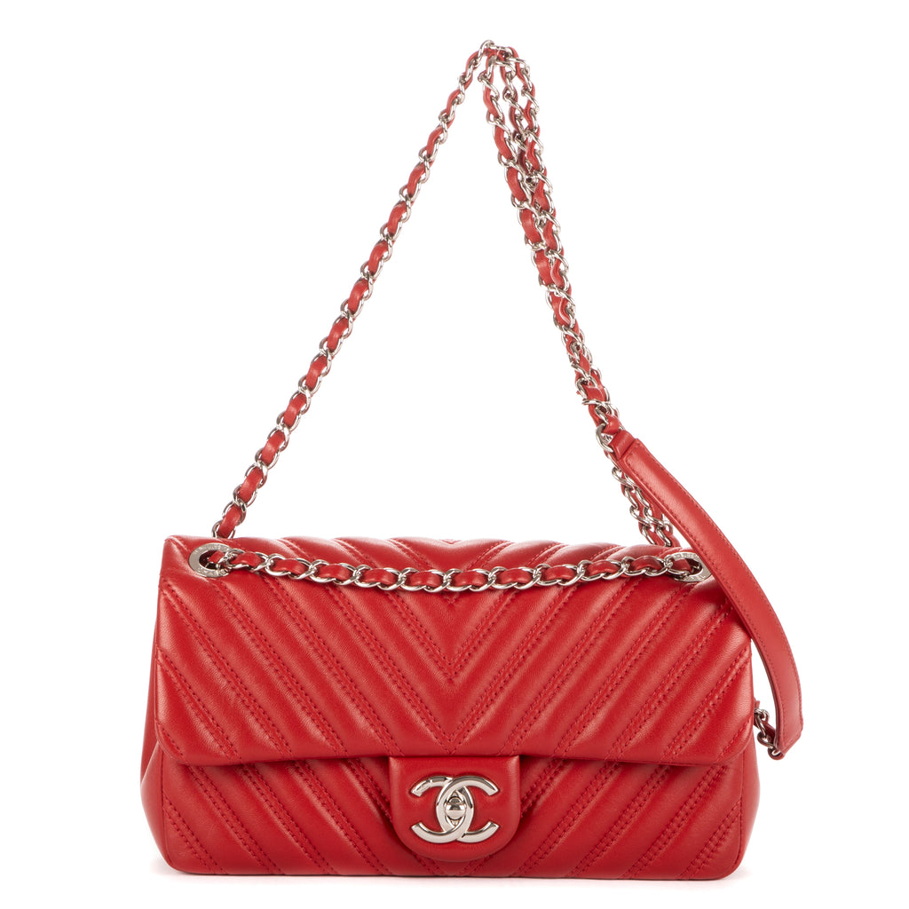 Sac à bandoulière double surpiqûre simple rabat rouge chevron double surpiqûre cuir matelassé