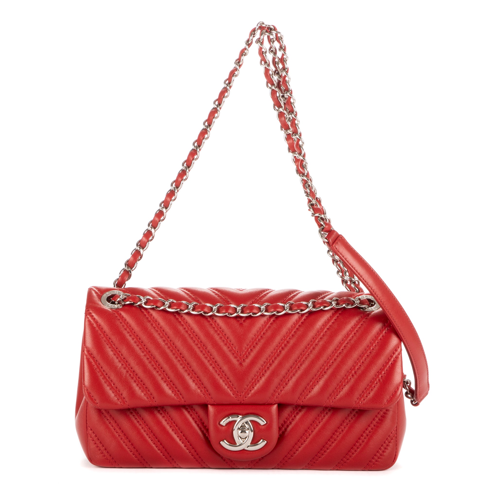 Sac à bandoulière double surpiqûre simple rabat rouge chevron double surpiqûre cuir matelassé