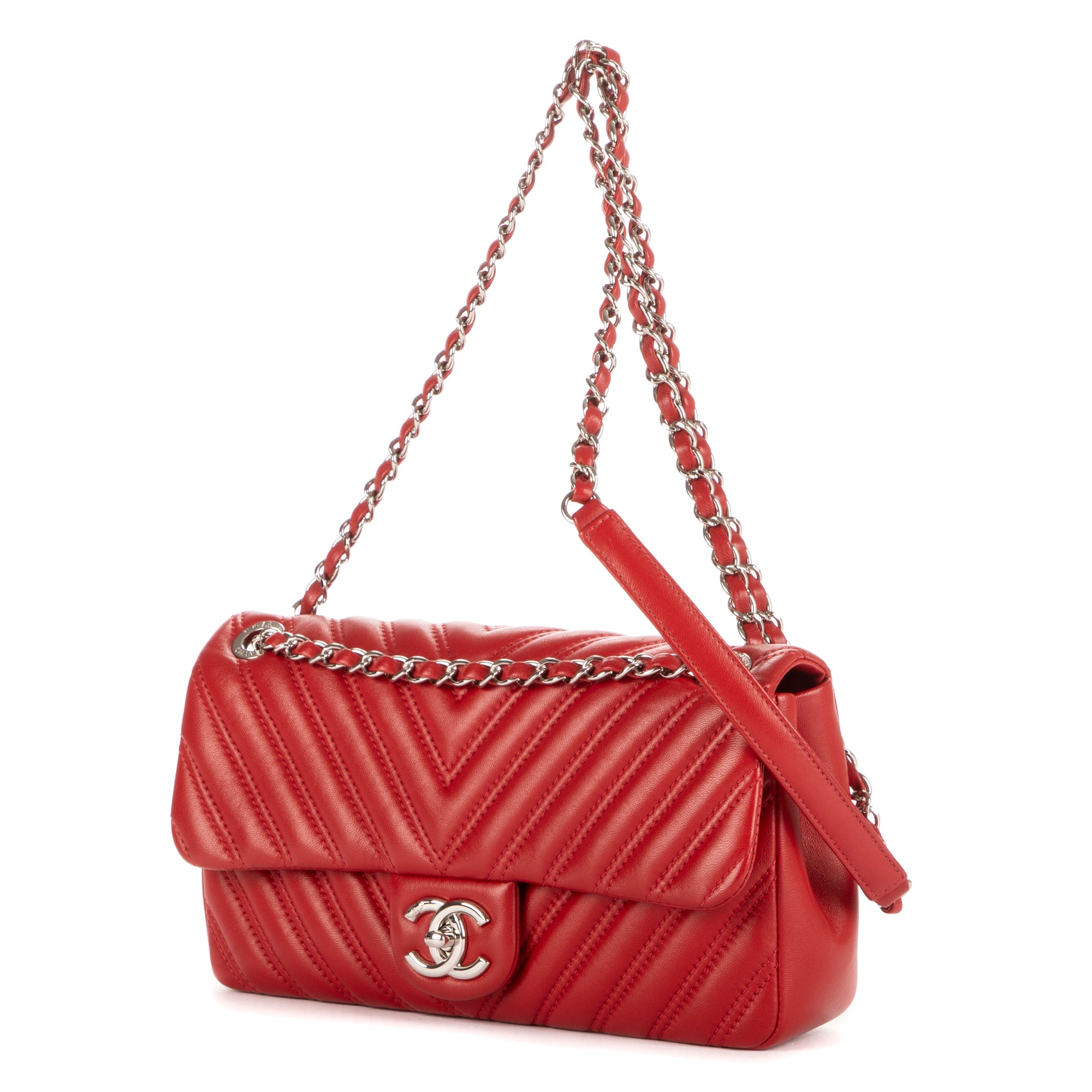 Sac à bandoulière double surpiqûre simple rabat rouge chevron double surpiqûre cuir matelassé
