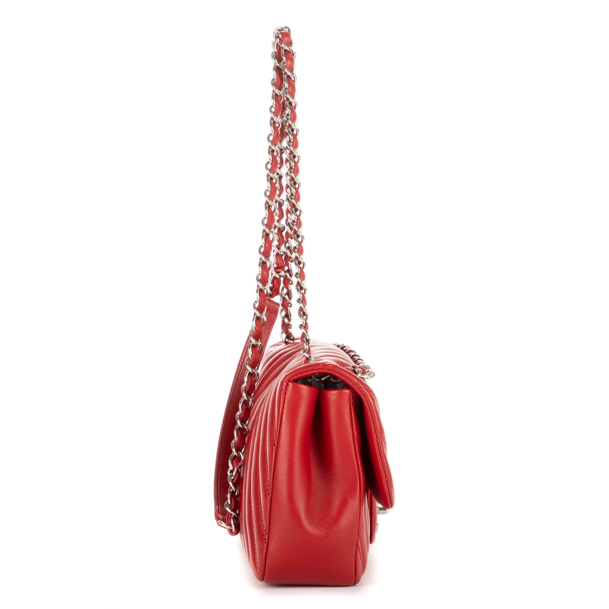 Sac à bandoulière double surpiqûre simple rabat rouge chevron double surpiqûre cuir matelassé