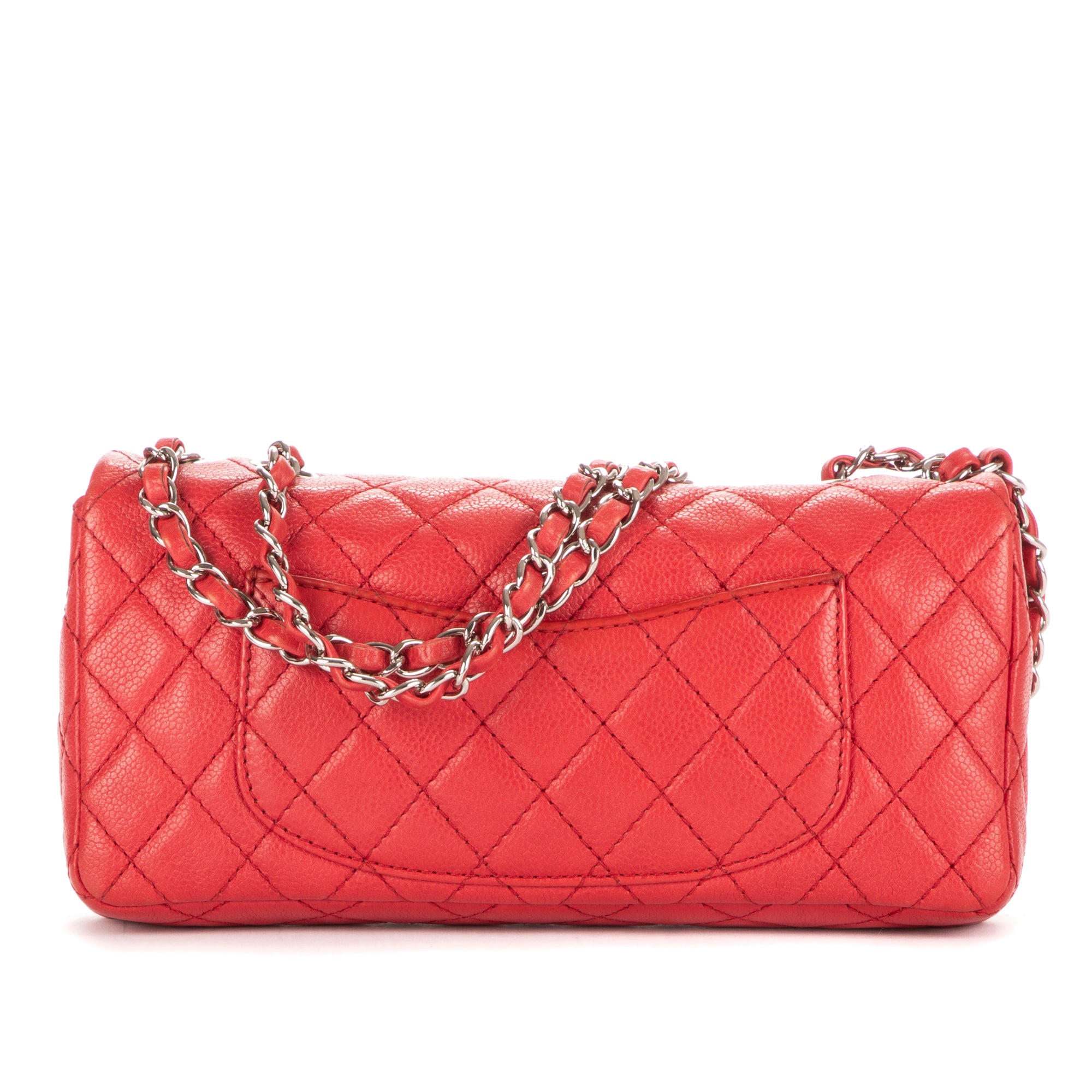Bolso de Hombro East-West Solapa Única Piel Acolchada Caviar Roja
