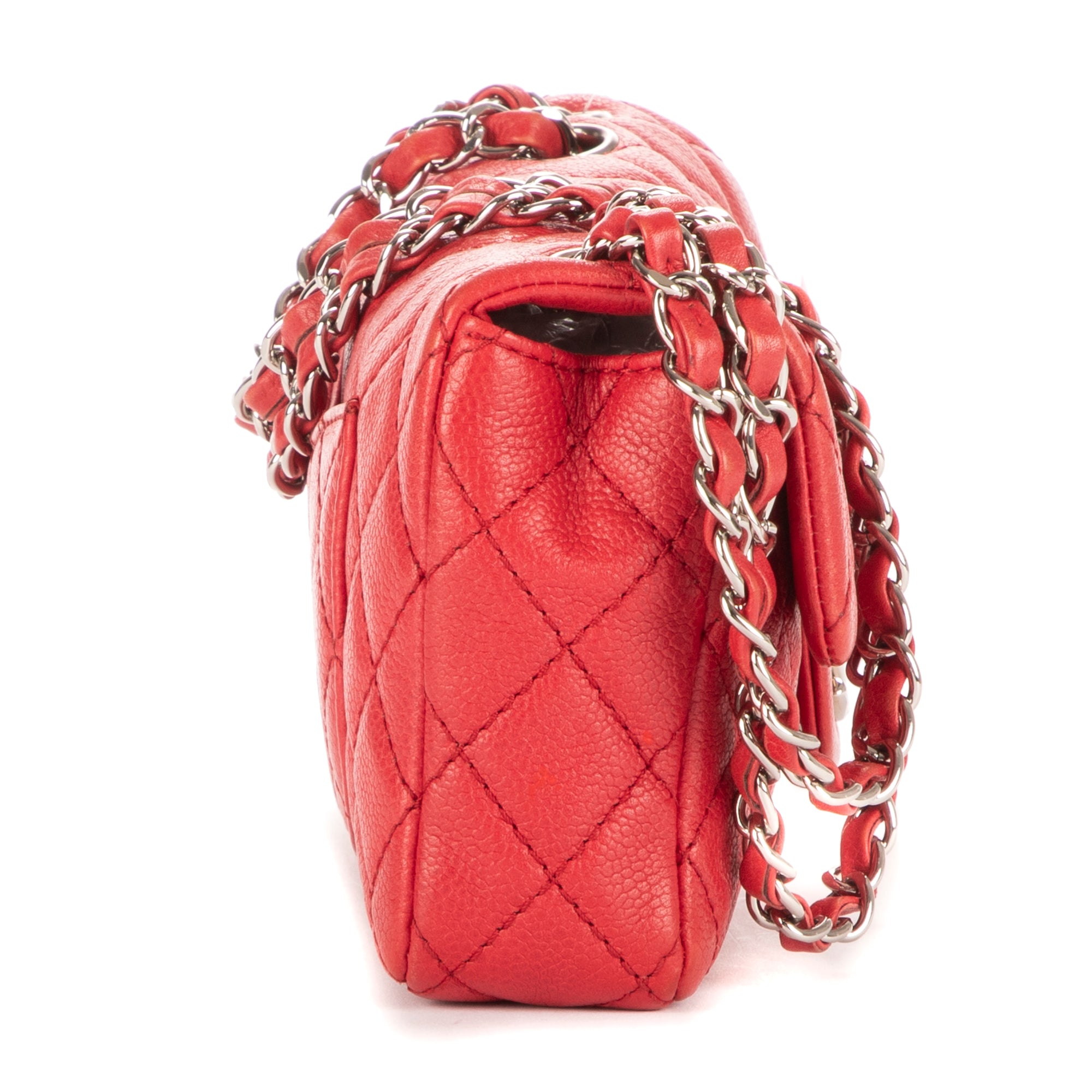 Bolso de Hombro East-West Solapa Única Piel Acolchada Caviar Roja