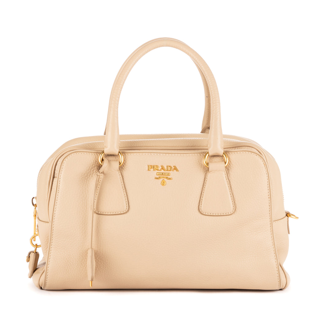 Shoulder Bag Zip Bowler Cream Vitello Daino Leather