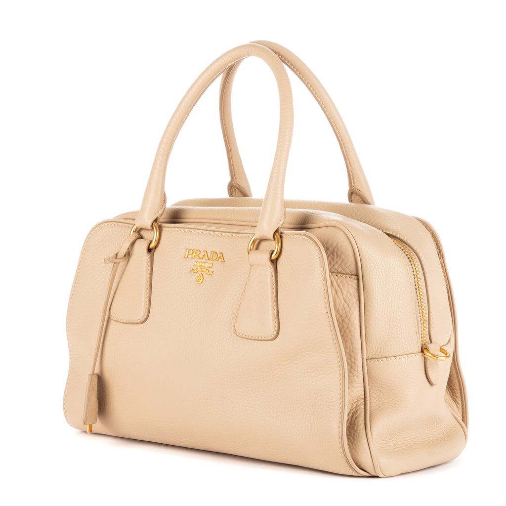 Shoulder Bag Zip Bowler Cream Vitello Daino Leather