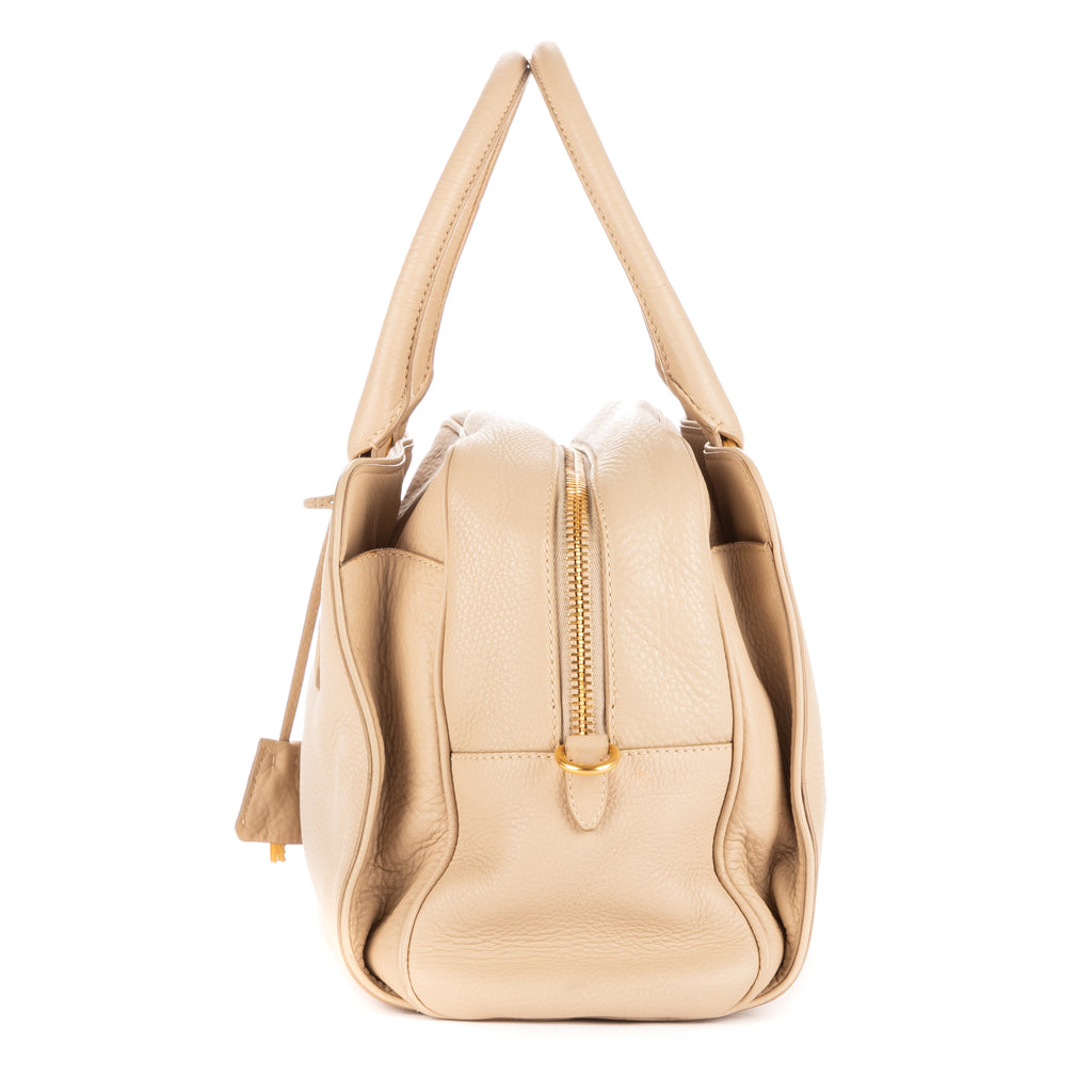 Shoulder Bag Zip Bowler Cream Vitello Daino Leather