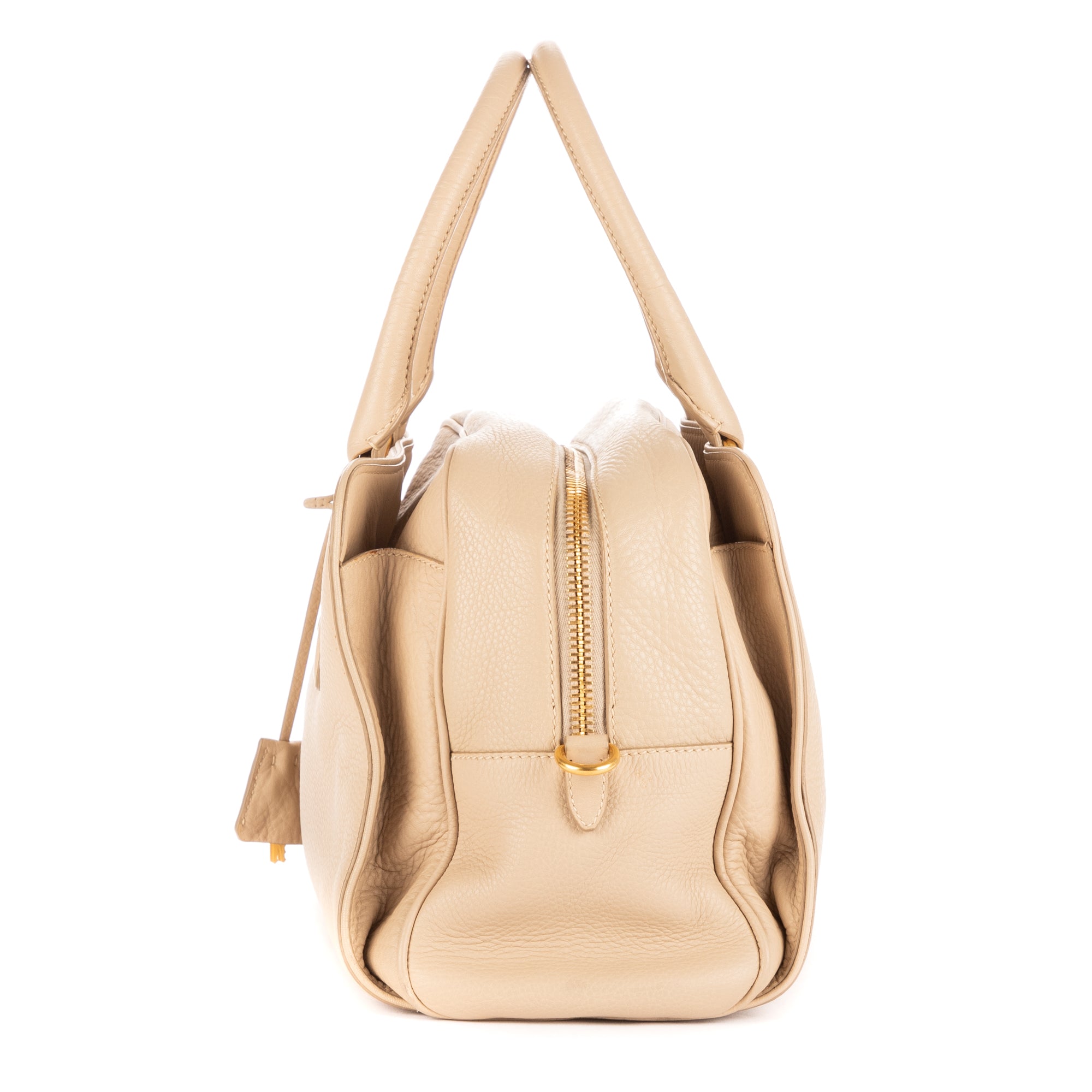 Shoulder Bag Zip Bowler Cream Vitello Daino Leather