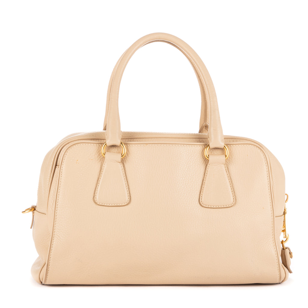 Shoulder Bag Zip Bowler Cream Vitello Daino Leather