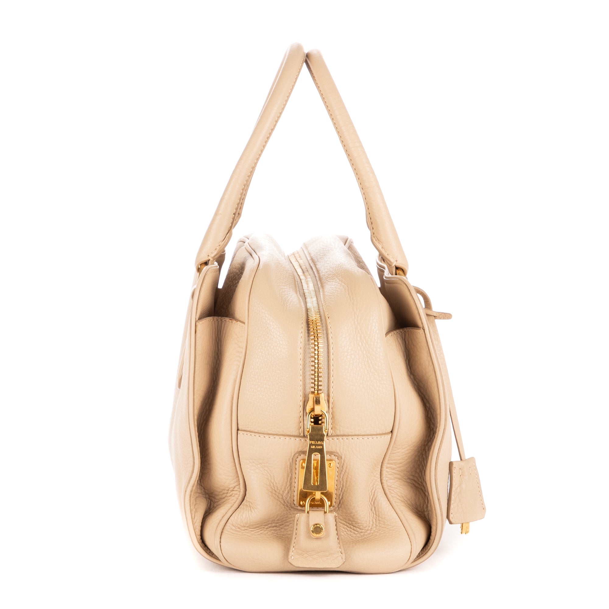 Shoulder Bag Zip Bowler Cream Vitello Daino Leather