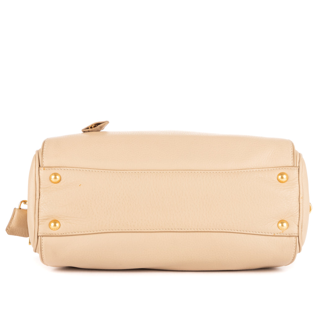 Shoulder Bag Zip Bowler Cream Vitello Daino Leather