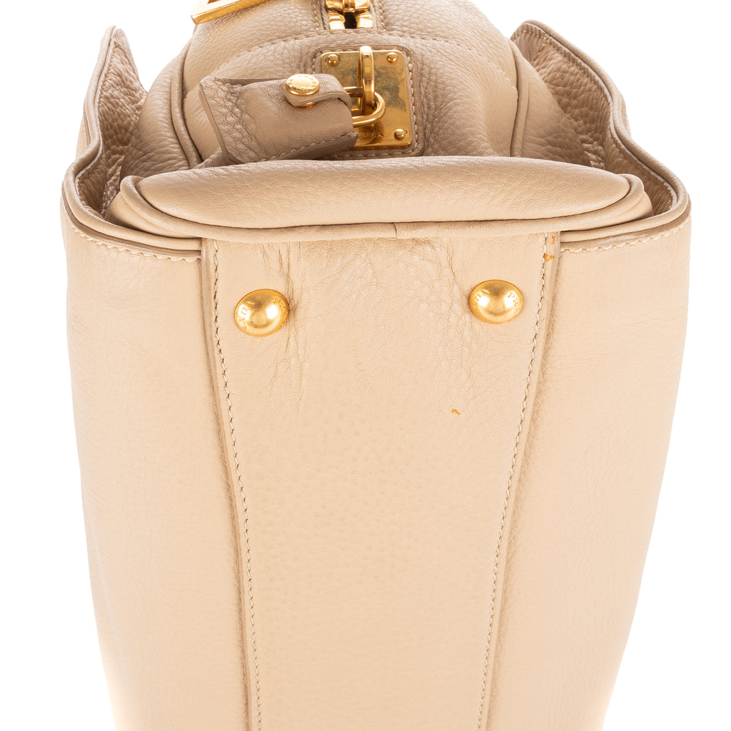 Shoulder Bag Zip Bowler Cream Vitello Daino Leather
