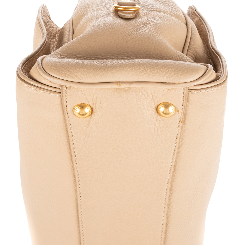 Shoulder Bag Zip Bowler Cream Vitello Daino Leather